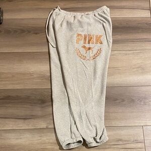 PINK Victoria's Secret Cream Sweatpants with Glitter Logo